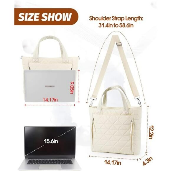 Quilted Puffer Tote Bag Work Travel College Bag Fits Stanley Cup Bottle - Picture 5 of 8